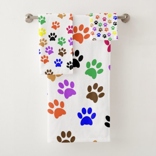 Paws Muster Tierpaw Hund Lover farbiger Regenbogen Badhandtuch Set (Insitu)
