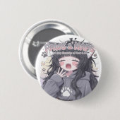 Paws & Naps Süßes Gähnendes Anime-Mädchen Knopf - Button (Vorne & Hinten)