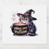 Paws Off My Pop, Kawaii Halloween Hexenkatze Cla Schaumweinetikett (Einzelnes Label)