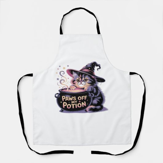 Paws Off My Pop, Kawaii Halloween Hexenkatze Cla Schürze (Vorderseite)