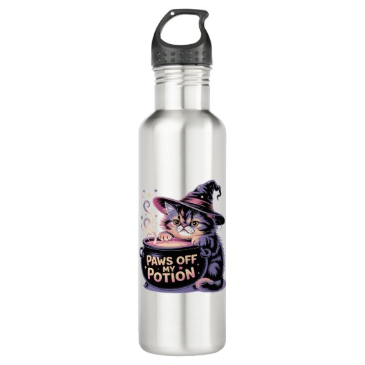 Paws Off My Potion, Kawaii Halloween Witch Cat Cla Edelstahlflasche (Vorderseite)