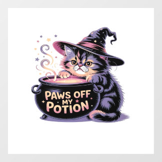 Paws Off My Potion, Kawaii Halloween Witch Cat Cla Fensteraufkleber