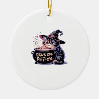 Paws Off My Potion, Kawaii Halloween Witch Cat Cla Keramik Ornament