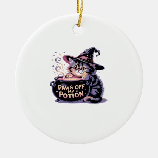 Paws Off My Potion, Kawaii Halloween Witch Cat Cla Keramik Ornament (Vorne)