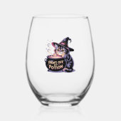 Paws Off My Potion, Kawaii Halloween Witch Cat Cla Weinglas Ohne Stiel (Rückseite)