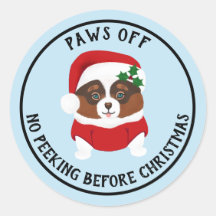Paws Off No Peeking vor Weihnachtsaufklebern