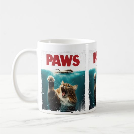 PAWS Parody Cat Mouse Humore Cat Chasing Maus Kaffeetasse (Links)