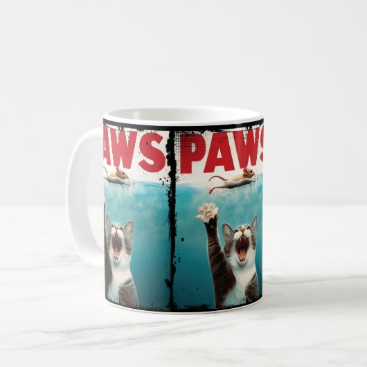PAWS Parody Cat Mouse Humore Cat Chasing Maus Kaffeetasse (Vorderseite Links)