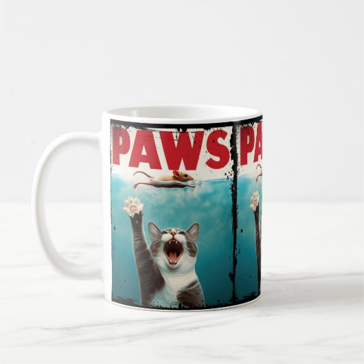 PAWS Parody Cat Mouse Humore Cat Chasing Maus Kaffeetasse (Links)