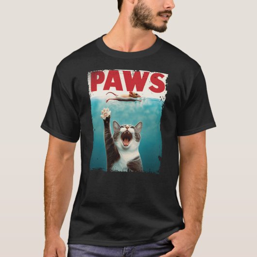 PAWS Parody Cat Mouse Humorous Cat Chasing Mouse K T-Shirt (Vorderseite)