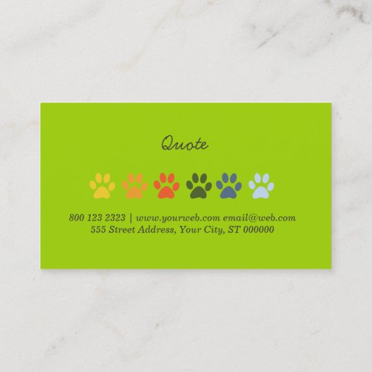 Paws Pea Green Pet Tierpflege Visitenkarte (Rückseite)