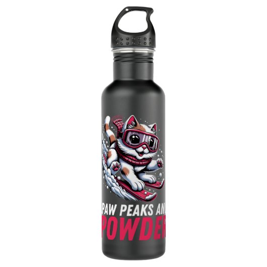 Paws Peaks and Powder Playful Skiing Cat T-Shirt Edelstahlflasche (Vorderseite)