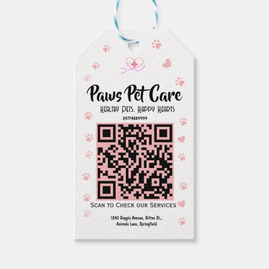Paws Pet Care Pet Shop Logo Name Barcode Geschenkanhänger (Vorderseite)