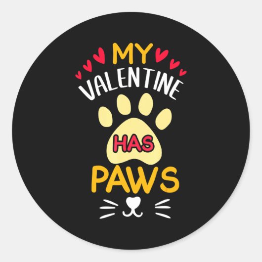 Paws Pet Cat My Valentine Hearts Day Happy Valenti Runder Aufkleber (Vorderseite)