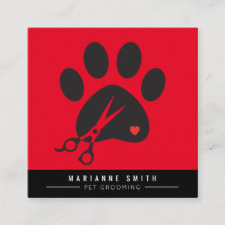 Paws Pet Grooming Salon rot Quadratische Visitenkarte