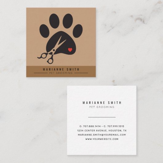 Paws Pet Groomon Salon Quadratische Visitenkarte (Vorne/Hinten)