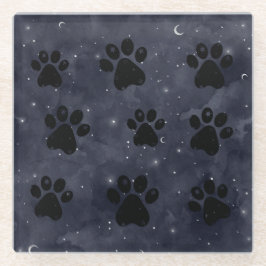 Paws Star und Crescent Moons Blue Watercolor Glasuntersetzer