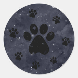 Paws Star und Crescent Moons Blue Watercolor Runder Aufkleber