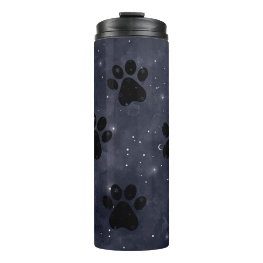 Paws Star und Crescent Moons Blue Watercolor Thermosbecher (Vorderseite)