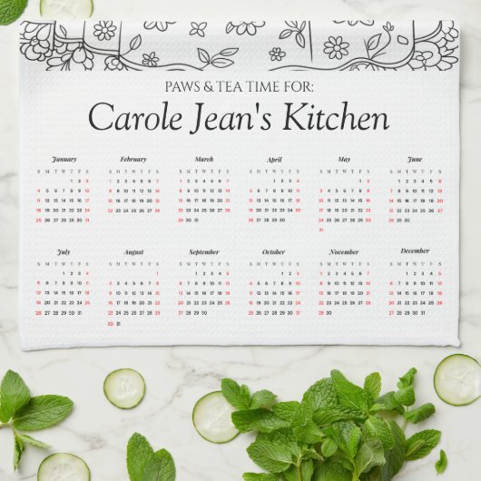 Paws & Tea Time Kitchen Tea Towels 2026 Calendar Geschirrtuch (Gefaltet)