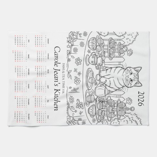 Paws & Tea Time Kitchen Tea Towels 2026 Calendar Geschirrtuch (Horizontal)