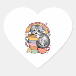 Paws und Regenbogen Herz-Aufkleber