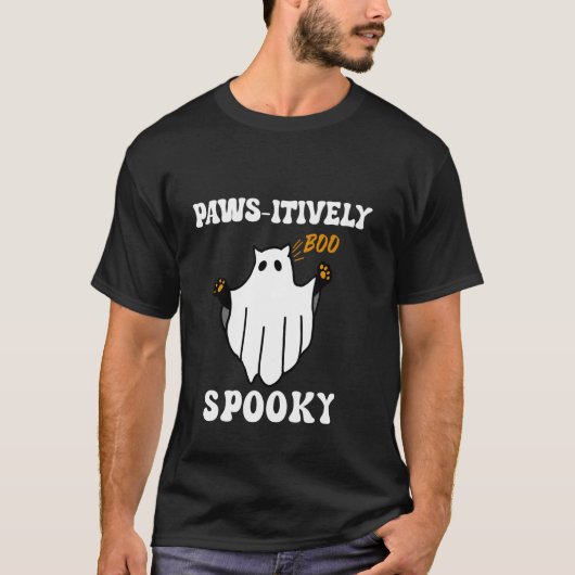Paws unheimlich seltsame Halloween-Geisterkatze T-Shirt (Vorderseite)