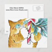 Paws Yank! Orange Tiger & Candy Cane Postkarte (Vorne/Hinten)