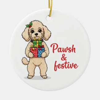 Pawsh und Festlicher Hund, Fancy Weihnachtshund Keramik Ornament