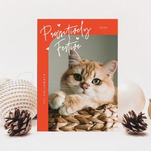 Pawsitiv festes Cat Foto Rotes Weihnachtsfest Feiertagskarte