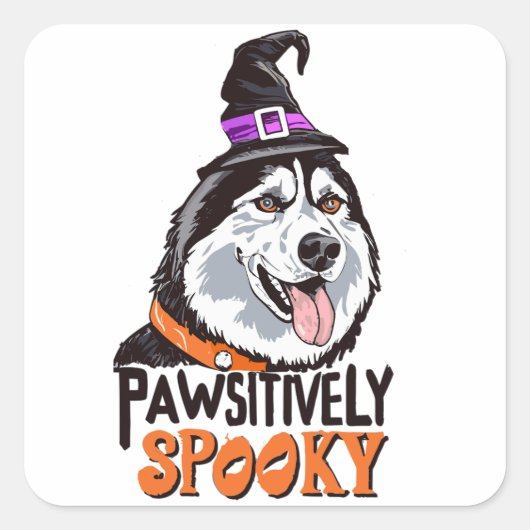 Pawsitiv Spooky Wasserfarbe Halloween Husky Hund Quadratischer Aufkleber (Vorderseite)