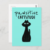 Pawsitive CatCute Cat Humor Black Teal Postkarte (Vorne/Hinten)