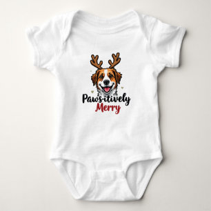 Pawsitive Merry Funny Christmas Dog Reindeer Baby Strampler