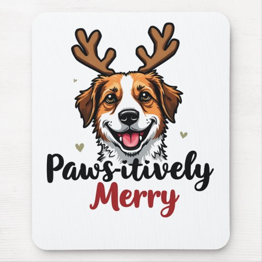 Pawsitive Merry Funny Christmas Dog Reindeer Mousepad (Vorne)