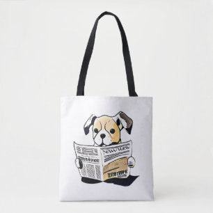 Pawsitive News Dog Reading Newspaper T - Shirt Tasche
