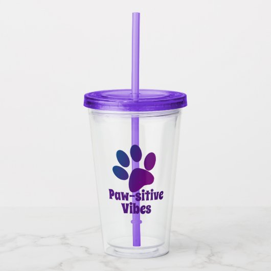 Pawsitive Vibes | Lila Paw Print Acrylic Tumbler Acryltrinkbecher (Vorderseite)
