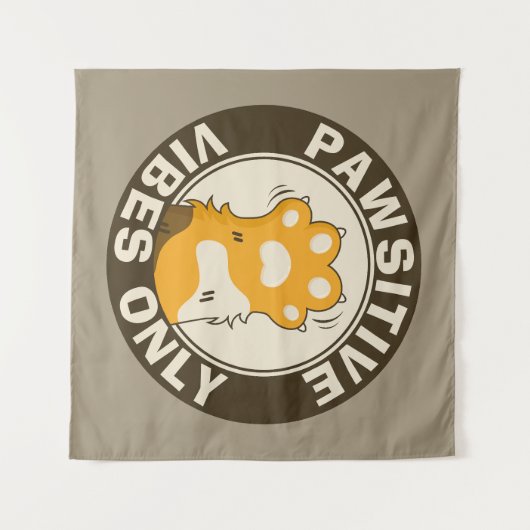 Pawsitive vibes only Cute Cat Paw Funny Pun Wandteppich (Vorderseite (Horizontal))