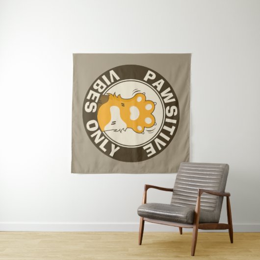 Pawsitive vibes only Cute Cat Paw Funny Pun Wandteppich (Beispiel (Horizontal))