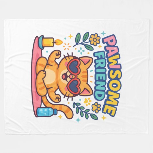 Pawsitive Vibes with Pawsome friend Cute Cat Lover Fleecedecke (Vorderseite (Horizontal))