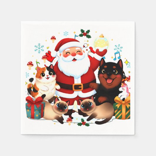 Pawsitively Jolly: Santa’s Merry Menagerie Serviette (Vorderseite)