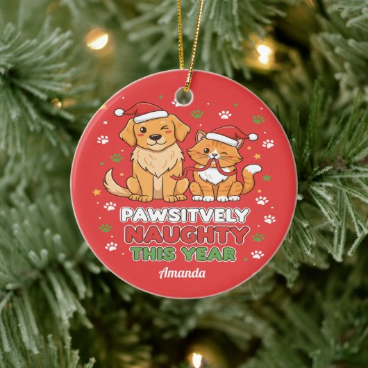 Pawsitively Naughty This Year Funny Christmas Keramik Ornament (Baum)