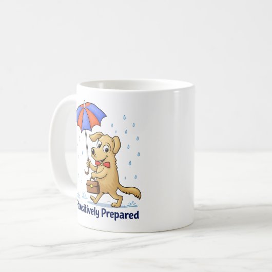 Pawsitively Prepared – Cute Dog with Umbrella Kaffeetasse (Vorderseite Links)