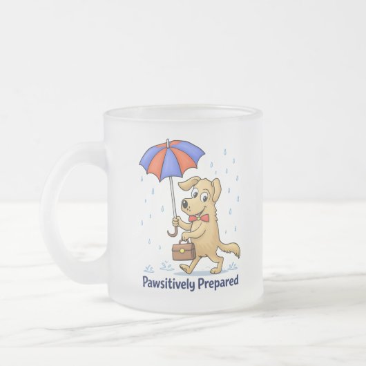 Pawsitively Prepared – Cute Dog with Umbrella Mattglastasse (Links)