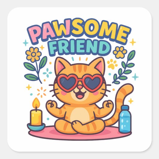 Pawsome Friend Because Every Cat Deserves Love Quadratischer Aufkleber (Vorderseite)