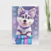 Pawsome Presents Husky Puppy feiert Geburtstag Karte (Vorderseite)
