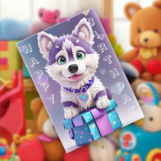 Pawsome Presents Husky Puppy feiert Geburtstag Karte