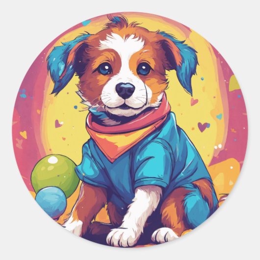 Pawsome Pup: Playful Hund Sticker (Vorderseite)