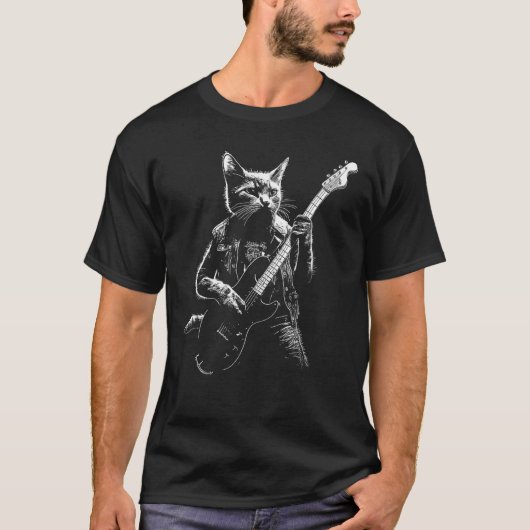Pawsome Rhythms Cat Playing Guitar Art T-Shirt (Vorderseite)