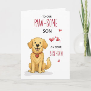 Pawsome Son Birthday Funny Golden Retriever Karte
