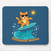 Pawsome Waves Surfen Orange Katze Mauspad (Vorne)
